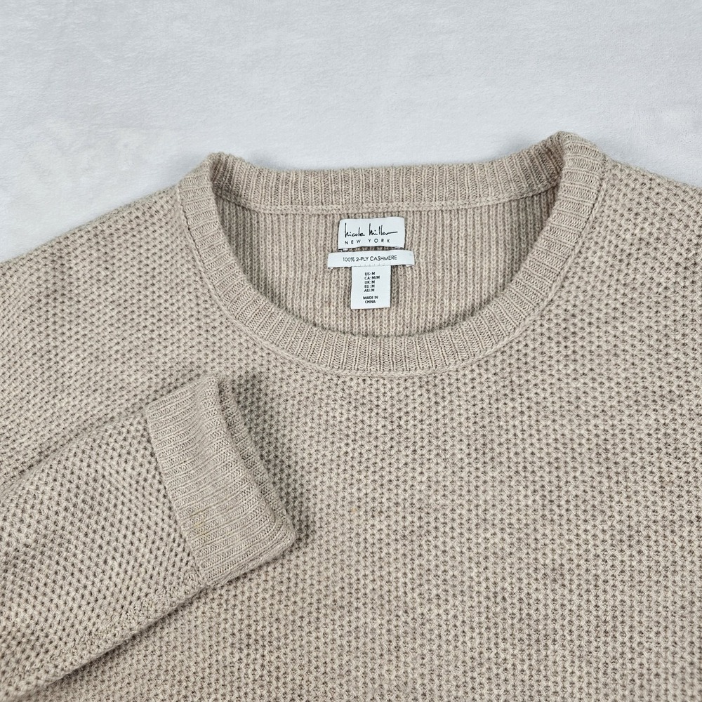 Nicole Miller 2 Ply Cashmere Sweater Pullover Womens M Honeycomb Waffle Jumper